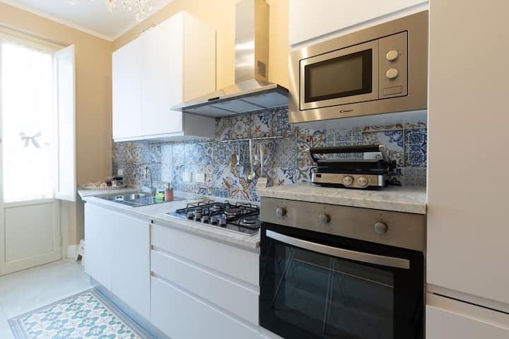Detail of decorative tiles in the kitchen